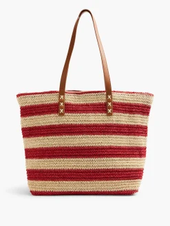 Hot Red and Beige Striped Summer Bag Women Bags·Tote Bags