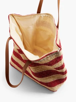 Hot Red and Beige Striped Summer Bag Women Bags·Tote Bags