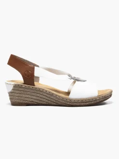 Best White and Tan Elasticated Comfort Wedge Sandal Women Sandals·Comfort Sandals|Loafers & Low Shoes·Comfort