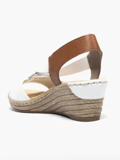 Best White and Tan Elasticated Comfort Wedge Sandal Women Sandals·Comfort Sandals|Loafers & Low Shoes·Comfort