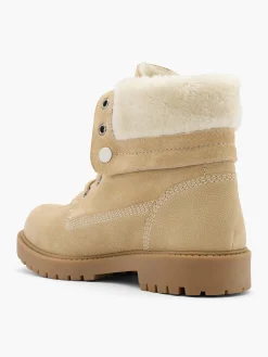 Clearance Sand Leather Faux Fur Collared Lace Up Boot Women Boots·Winter Boots|Boots·Lace-Up Boots