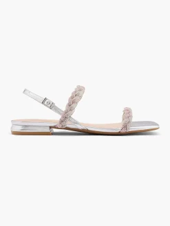 Sale Silver and Diamante Braided Strapped Sandal Women Sandals·Flat Sandals