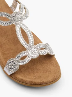 Hot Elasticated Back Flat Sandal with Clear Gem Detail Women Sandals·Flat Sandals