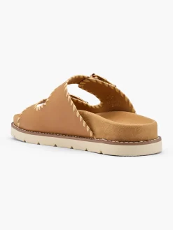 Online Tan Double Buckle Whipstitch Detail Flat Women Sandals·Flat Sandals