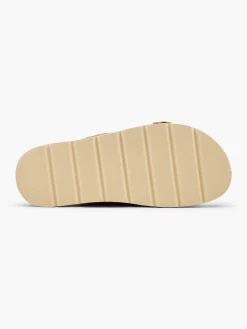 Online Tan Double Buckle Whipstitch Detail Flat Women Sandals·Flat Sandals