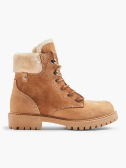 Tan Faux Fur Lined Leather Hiker Boot Women Boots·Winter Boots|Boots·Lace-Up Boots