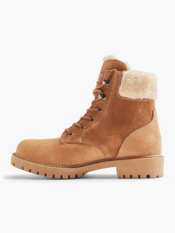 Tan Faux Fur Lined Leather Hiker Boot Women Boots·Winter Boots|Boots·Lace-Up Boots