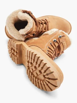 Tan Faux Fur Lined Leather Hiker Boot Women Boots·Winter Boots|Boots·Lace-Up Boots