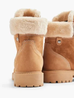 Tan Faux Fur Lined Leather Hiker Boot Women Boots·Winter Boots|Boots·Lace-Up Boots