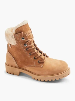 Tan Faux Fur Lined Leather Hiker Boot Women Boots·Winter Boots|Boots·Lace-Up Boots