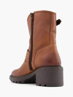 Tan Leather Ankle Boot with Double Buckle Detail Women Boots·Leather Boots|Boots·Ankle Boots