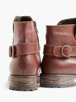 Hot Tan Leather Ruched Buckled Ankle Boot Women Boots·Leather Boots|Boots·Ankle Boots