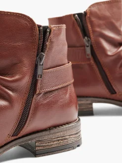 Hot Tan Leather Ruched Buckled Ankle Boot Women Boots·Leather Boots|Boots·Ankle Boots