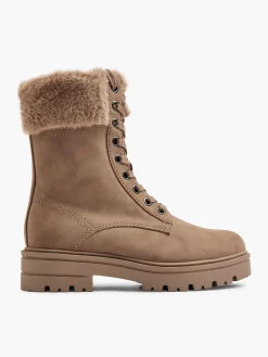 New Faux Fur Collared Lace Up Boot Women Boots·Winter Boots|Boots·Lace-Up Boots