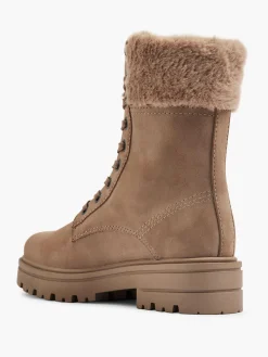 New Faux Fur Collared Lace Up Boot Women Boots·Winter Boots|Boots·Lace-Up Boots