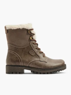 Clearance Taupe Faux Fur Lace Up Boot Women Loafers & Low Shoes·Comfort|Boots·Comfort Boots