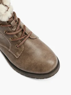 Clearance Taupe Faux Fur Lace Up Boot Women Loafers & Low Shoes·Comfort|Boots·Comfort Boots