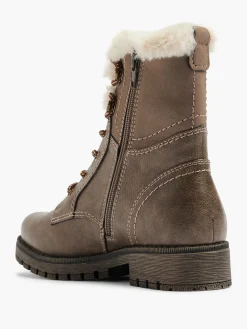 Clearance Taupe Faux Fur Lace Up Boot Women Loafers & Low Shoes·Comfort|Boots·Comfort Boots