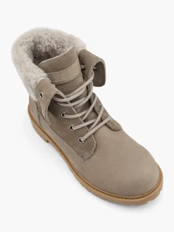 Outlet Leather Faux Fur Collar Lace Up Boot Women Boots·Winter Boots|Boots·Lace-Up Boots