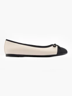 Discount White and Black Contrasting Ballerina with Bow Detailing Women Loafers & Low Shoes·Ballet Pumps