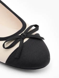 Discount White and Black Contrasting Ballerina with Bow Detailing Women Loafers & Low Shoes·Ballet Pumps
