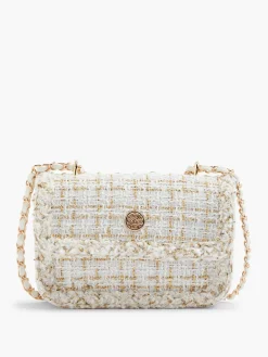White and Tweed Textile Shoulder Bag Women Bags·Handbags