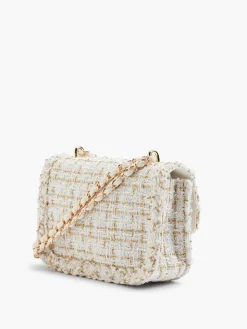 White and Tweed Textile Shoulder Bag Women Bags·Handbags
