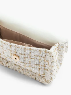 White and Tweed Textile Shoulder Bag Women Bags·Handbags