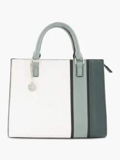 Outlet White and Striped Tote Bag with Metallic Bag Charm Women Bags·Tote Bags|Bags·Handbags
