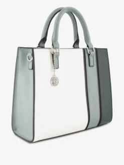 Outlet White and Striped Tote Bag with Metallic Bag Charm Women Bags·Tote Bags|Bags·Handbags