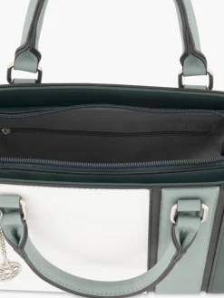 Outlet White and Striped Tote Bag with Metallic Bag Charm Women Bags·Tote Bags|Bags·Handbags