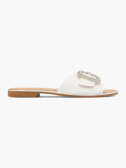 Best Gemstone Buckle Mule with Silver Metallic Detail Women Sandals·Mules|Sandals·Flat Sandals