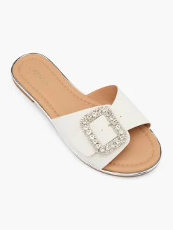 Best Gemstone Buckle Mule with Silver Metallic Detail Women Sandals·Mules|Sandals·Flat Sandals