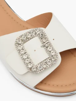 Best Gemstone Buckle Mule with Silver Metallic Detail Women Sandals·Mules|Sandals·Flat Sandals