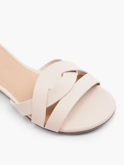 Sale White Interwoven Strapped Slip On Flat Sandal Women Sandals·Mules|Sandals·Flat Sandals