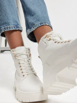 Best Lace Up Ankle Boot with Embossed Monogram Detail Women Boots·Lace-Up Boots|Boots·Ankle Boots