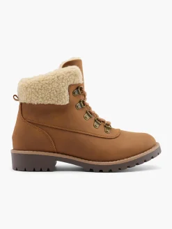 Discount Wider Fit Tan Fleece Collared Lace Up Hiker Boot Women Boots·Walking Shoes|Boots·Lace-Up Boots