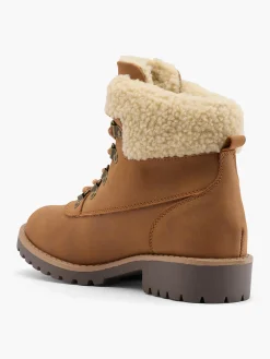 Discount Wider Fit Tan Fleece Collared Lace Up Hiker Boot Women Boots·Walking Shoes|Boots·Lace-Up Boots